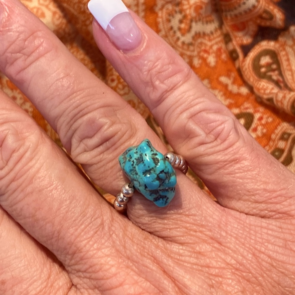 🎉STERLING SILVER & GENUINE TURQUOISE NUGGET RING‼️